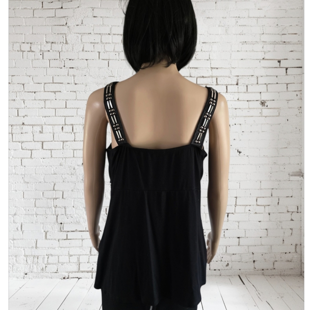 Le Chateau Black Sleeveless Sweatheart Neck Top, Silver Beaded Accents,Size XL - Picture 5 of 12